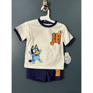 NWT Bluey Toddler Boys 2-Piece Athletic Outfit Set 2T White/Navy Brisbane Print